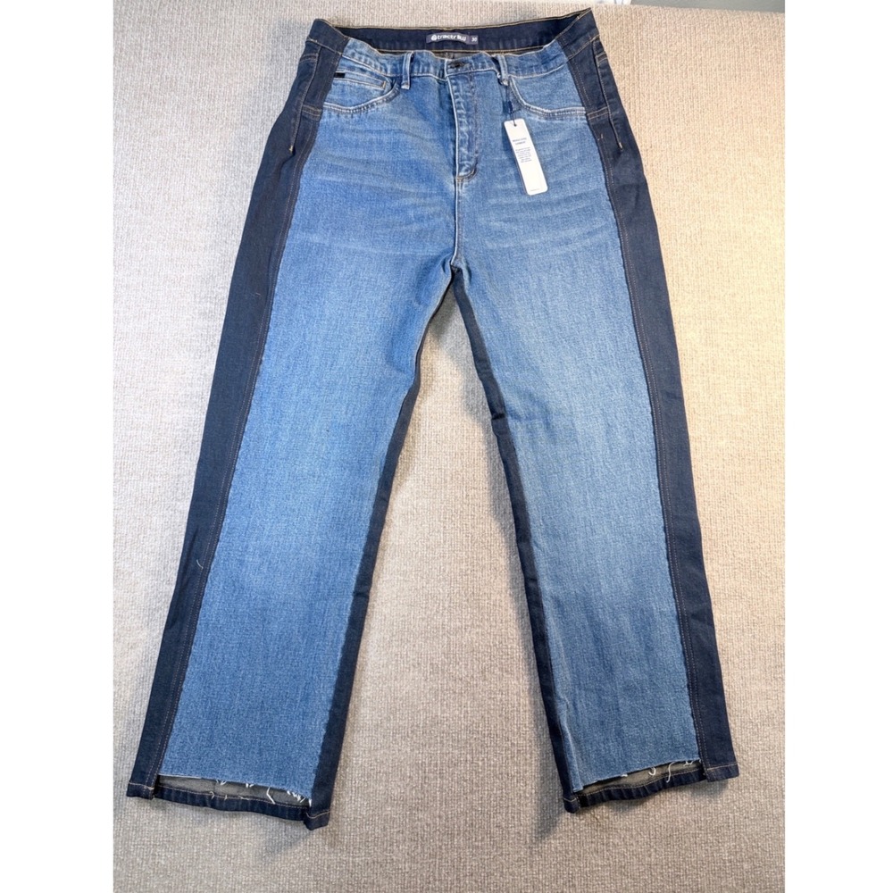 Tractr Blu Women Two Tone Contrast Straight Leg Jeans Raw Hem‎ Blue Size 30